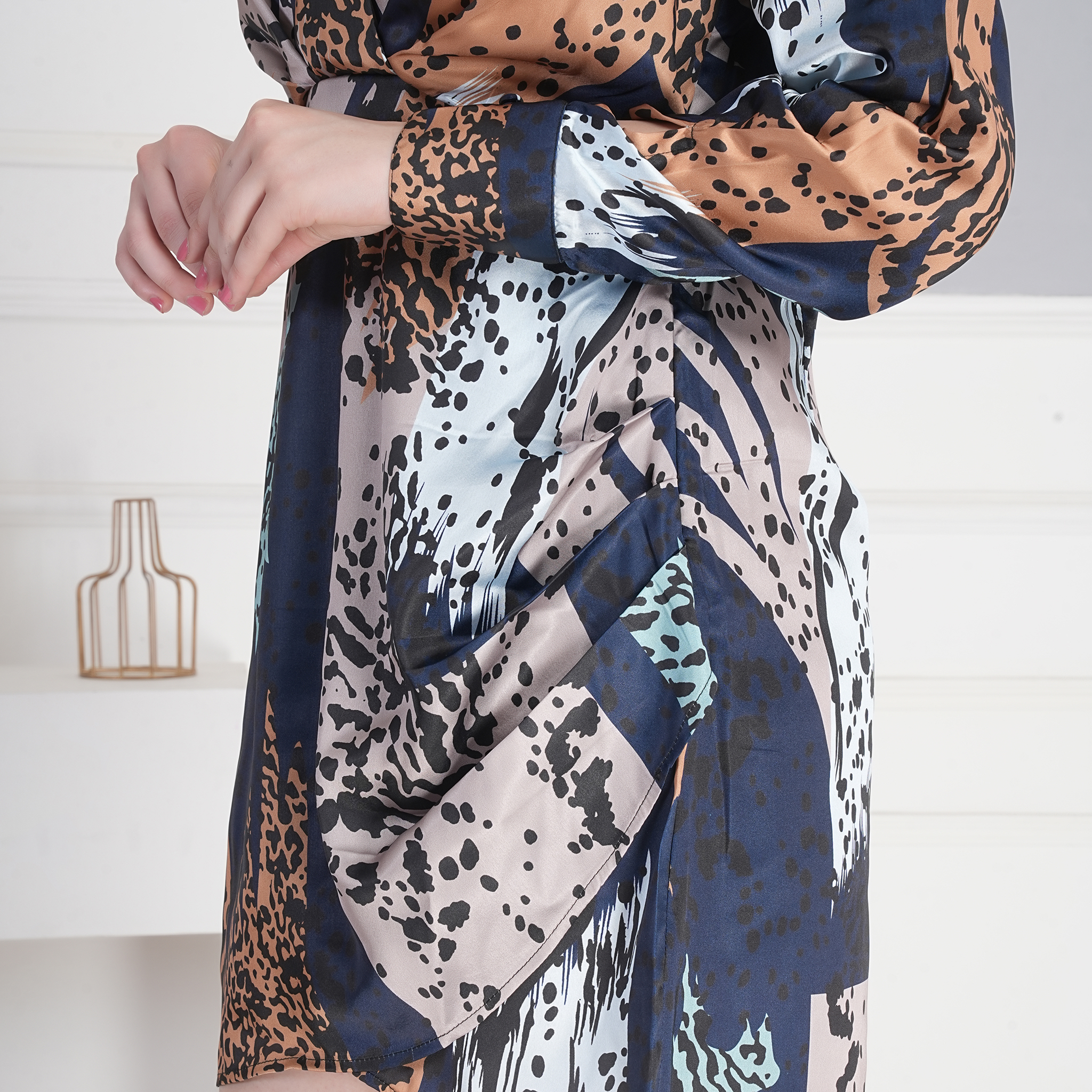 Mini dress navy blue abstract animal print
