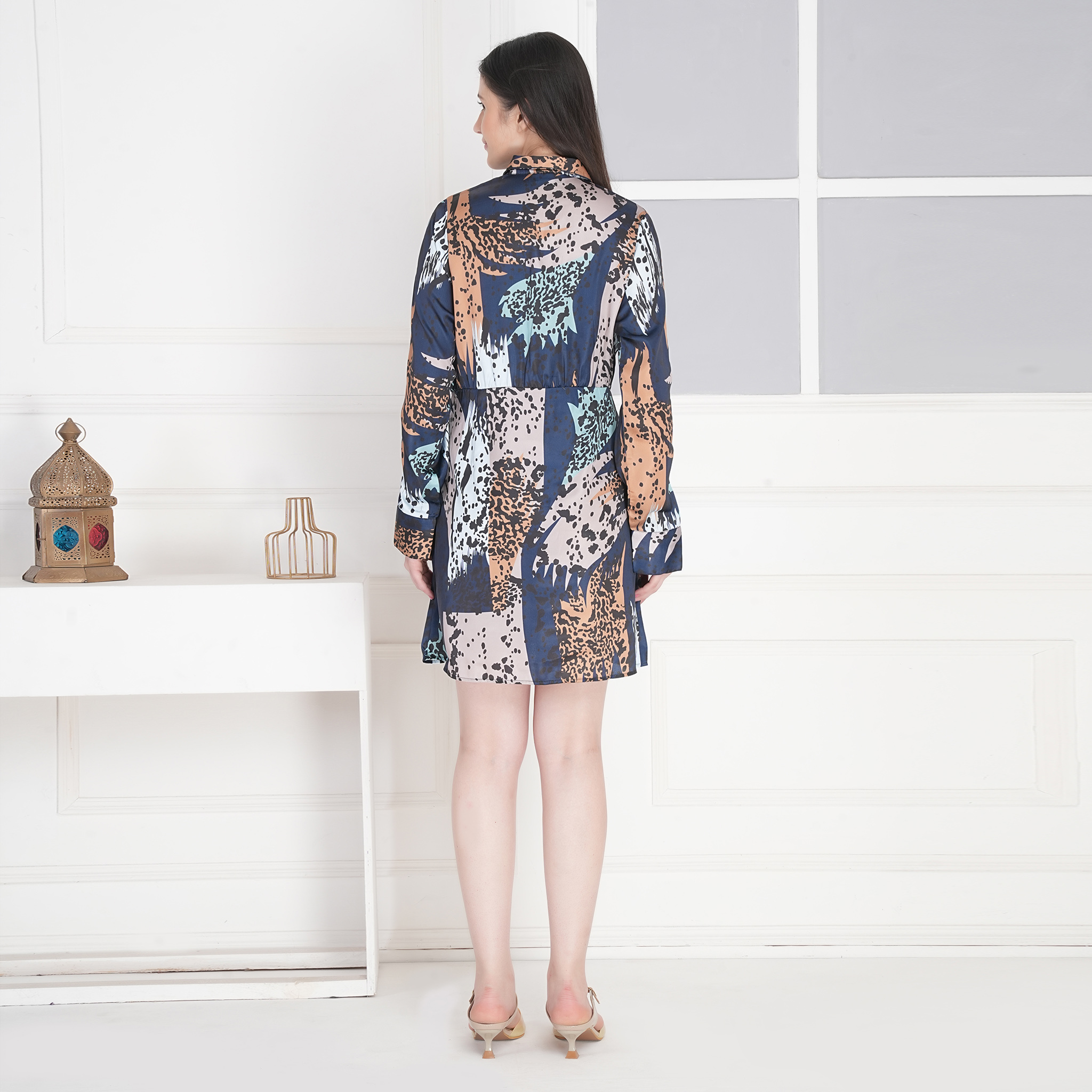 Mini dress navy blue abstract animal print